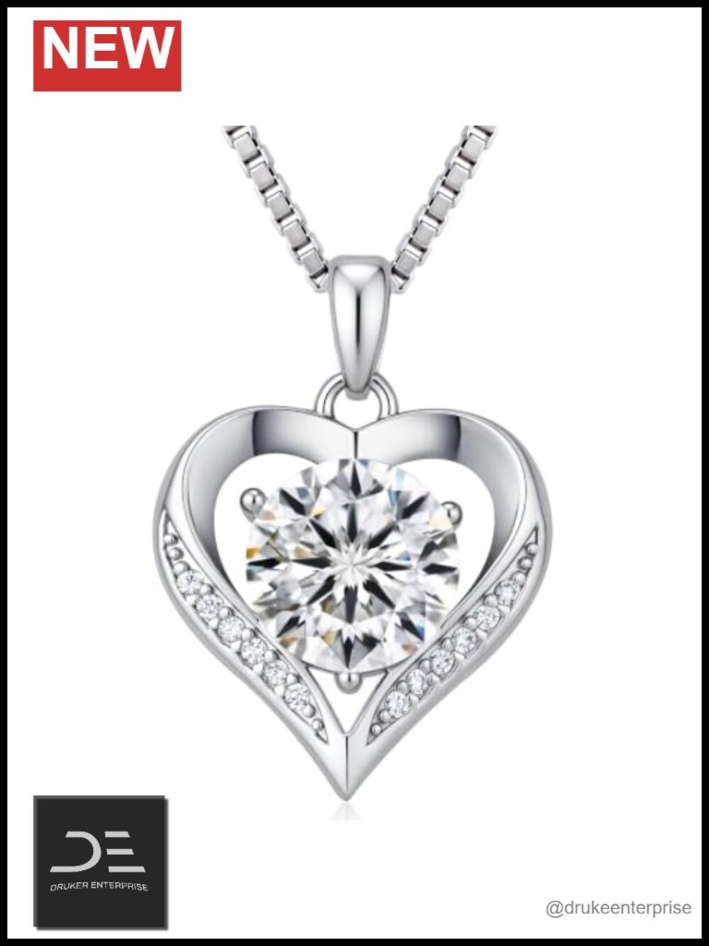 Moissanite Heart Pendant Necklace S925 Sterling Silver 1 Carat